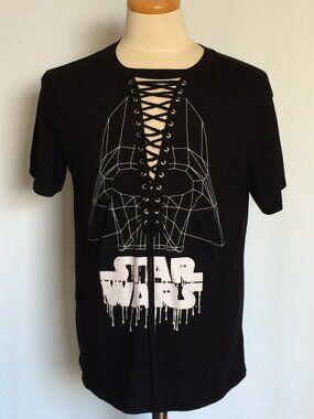 Star Wars Mad Engine Womens T-Shirt XL Black Darth Vader Laced Front Lettering
